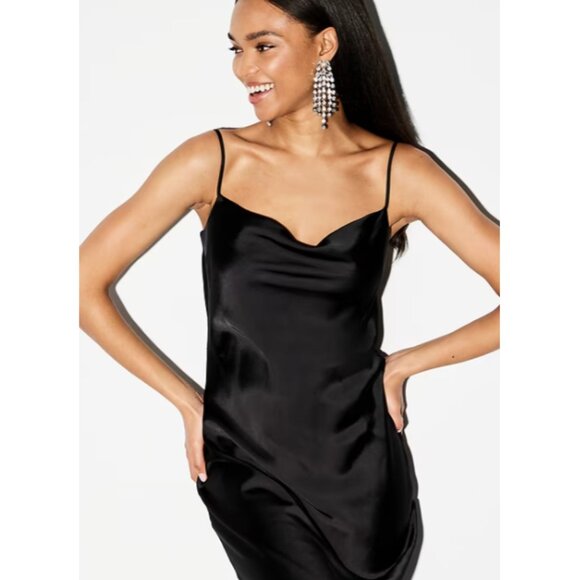 OLD NAVY Cowl-Neck Satin Midi Slip Dress in Black Jack Size Medium New w/out Tag - Picture 1 of 8
